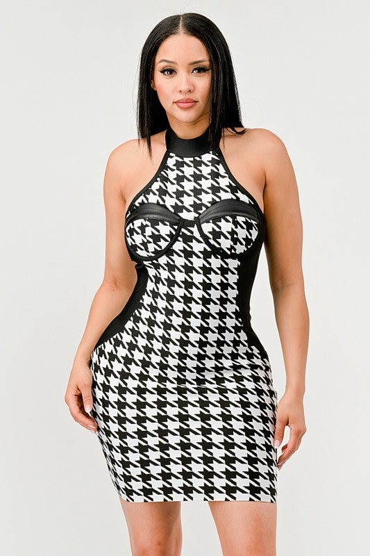 Checkered Illusion Bandage Dress