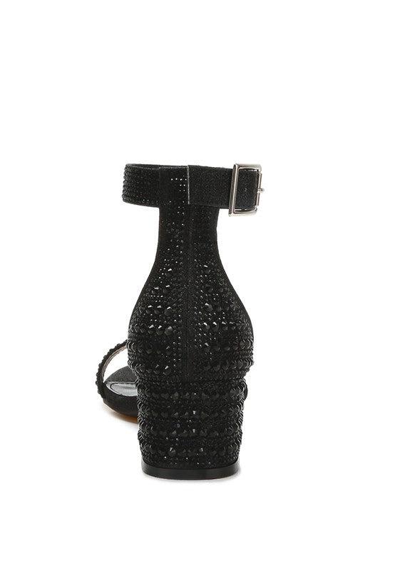 Twerky Rhinestones Embellished Block Heel Open Sandals