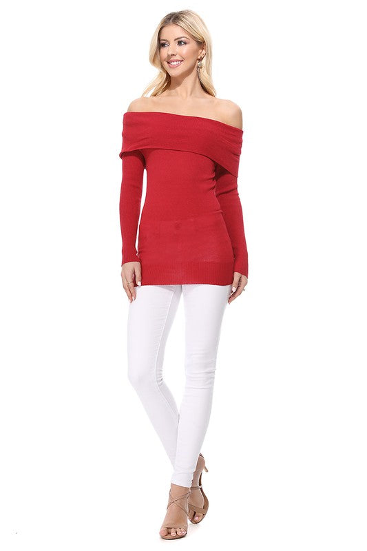 Soft Rayon & Stretch Off Shoulder Sweater Long Sleeve Top