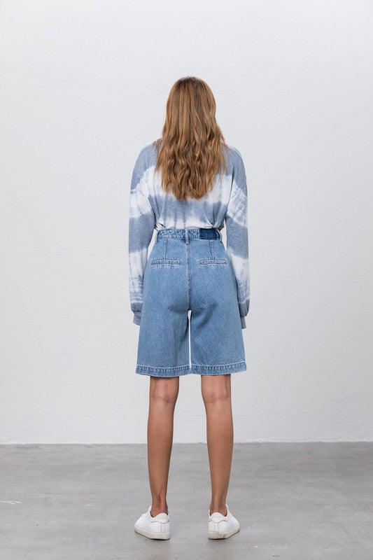 Pleated Casual Denim Shorts