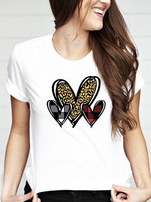 Checkered Pattern Hearts Tee