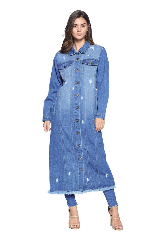 Denim Trench Jacket with Buttons