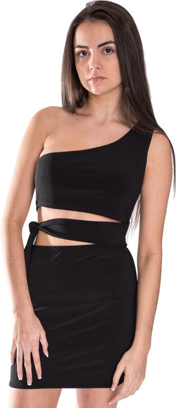 Women One Shoulder Tie side Dress