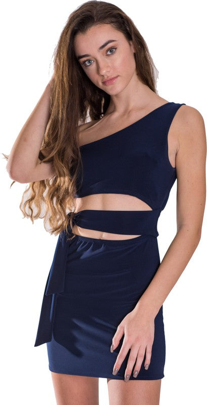 Women One Shoulder Tie side Dress