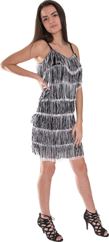 Turning it Out Black Fringe Mini Dress