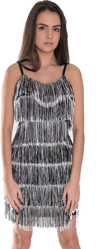 Turning it Out Black Fringe Mini Dress