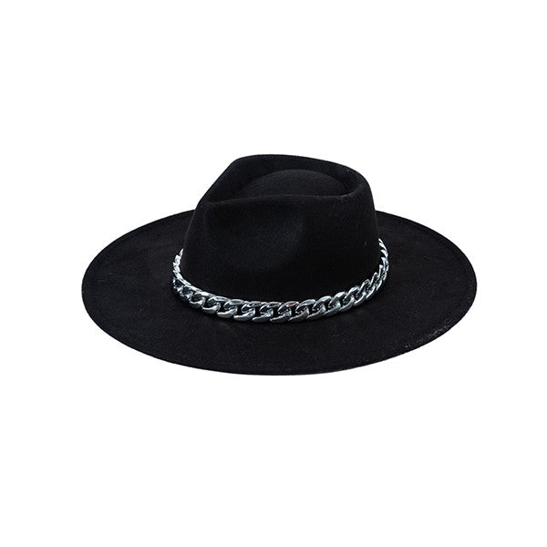 Women Fedora Felt with Silver Chain
