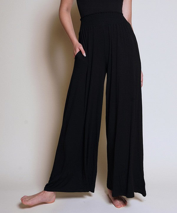 Smock Elastic Waist Palazzo Pants