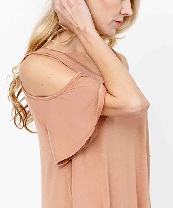 Bamboo Cold Shoulder Flare Dress