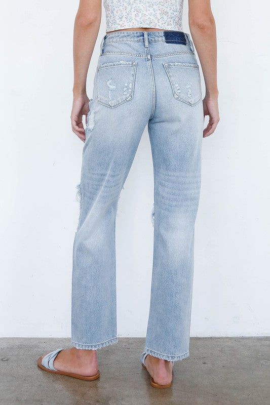 High Waist Ripped Knee Loose Fit Jeans
