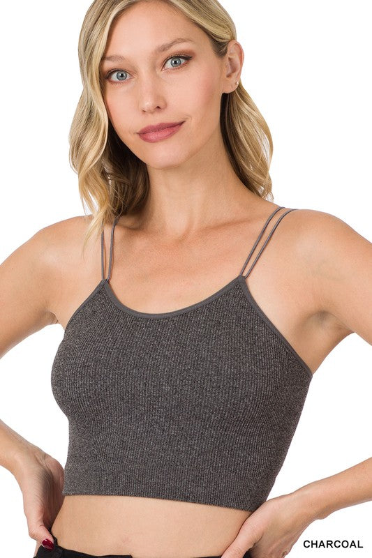 Double Strap Ribbed Tube Copped Seamless Top