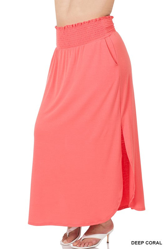 Plus Smocked Waist Long Skirt