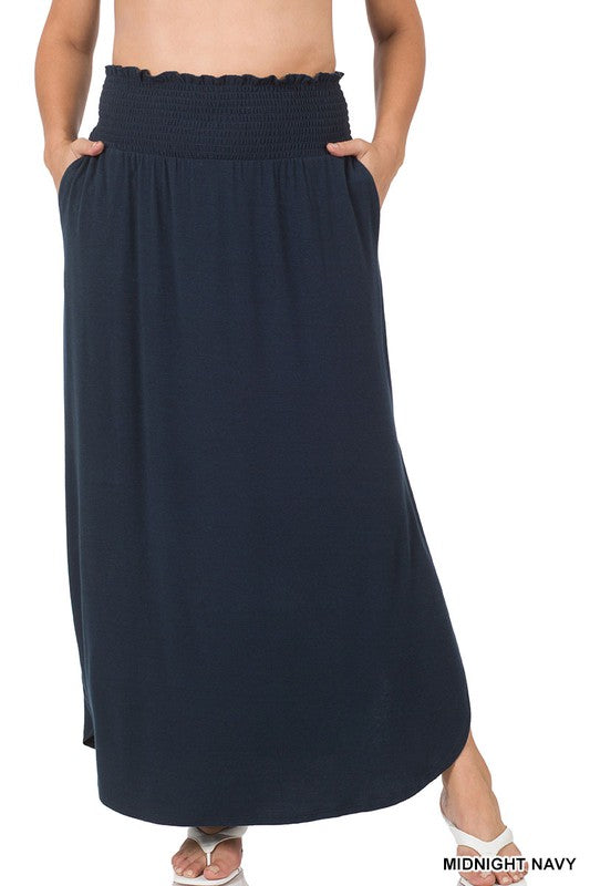 Plus Smocked Waist Long Skirt
