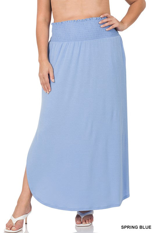 Plus Smocked Waist Long Skirt