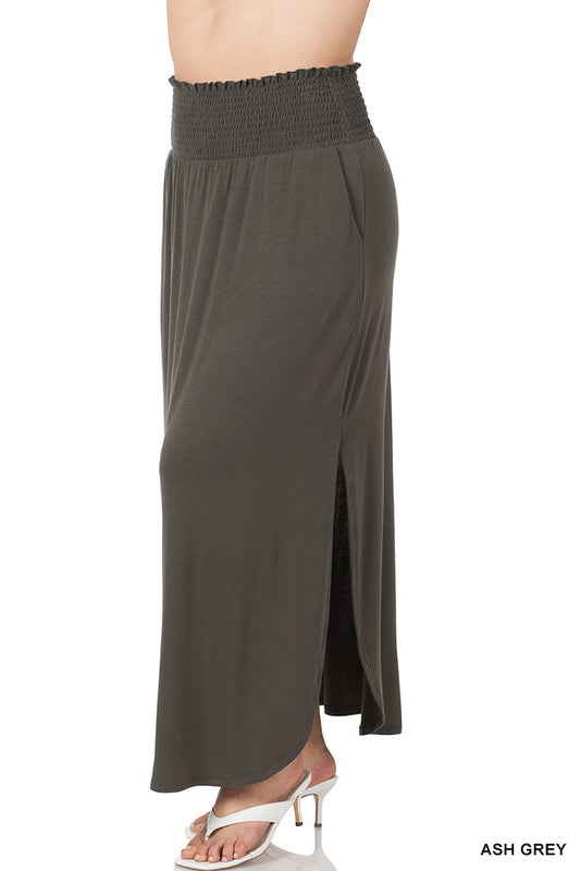 Plus Smocked Waist Long Skirt