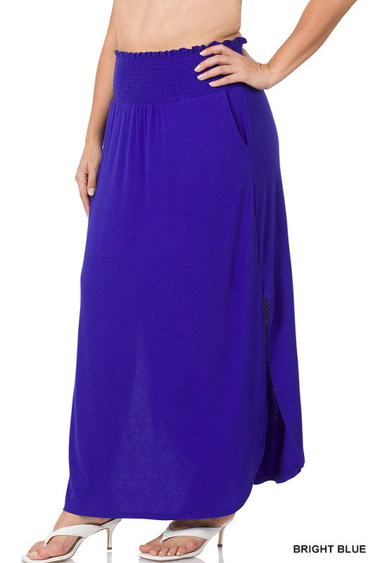 Plus Smocked Waist Long Skirt
