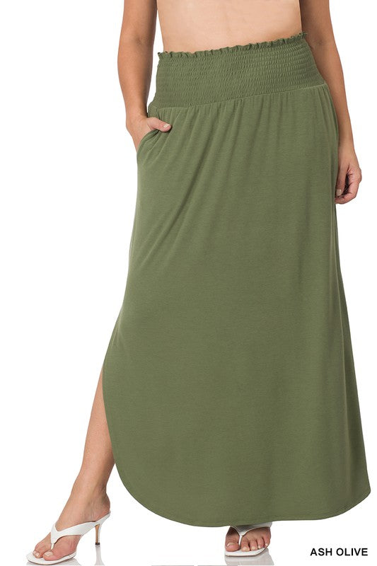 Plus Smocked Waist Long Skirt