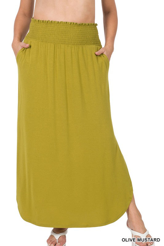 Plus Smocked Waist Long Skirt