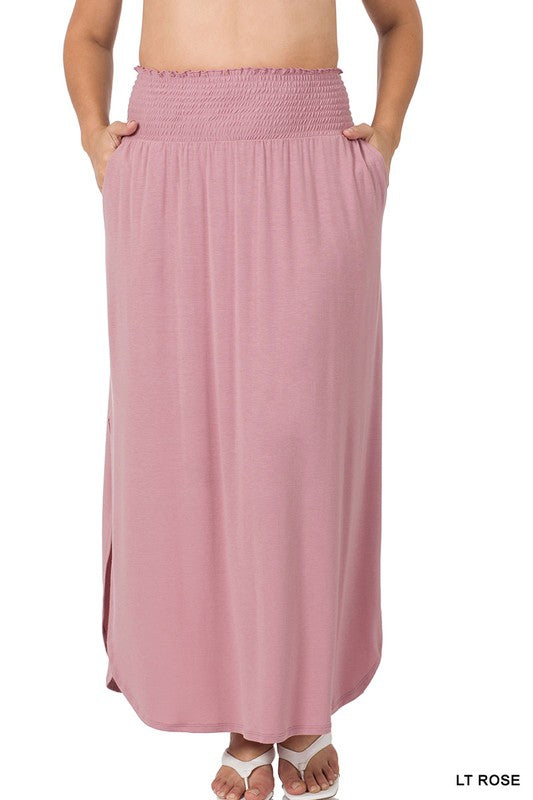 Plus Smocked Waist Long Skirt