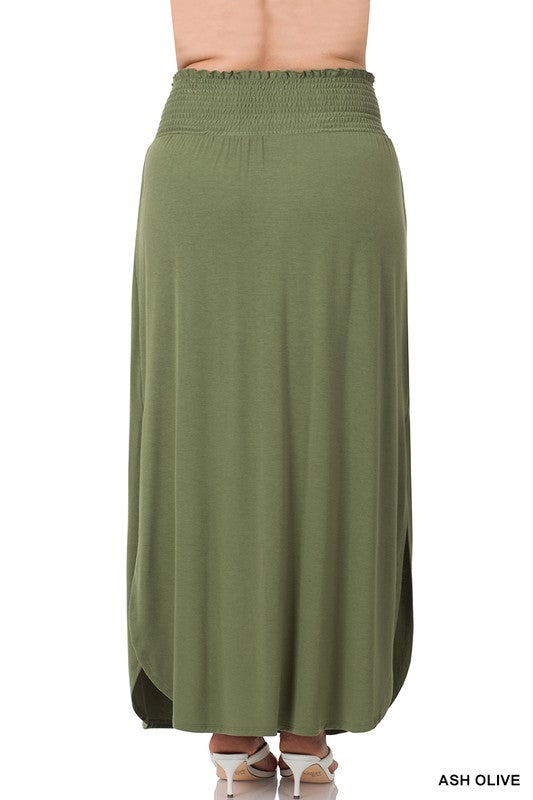 Plus Smocked Waist Long Skirt