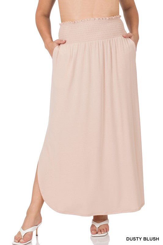 Plus Smocked Waist Long Skirt