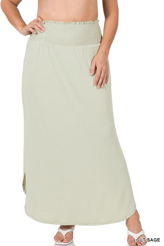 Plus Smocked Waist Long Skirt