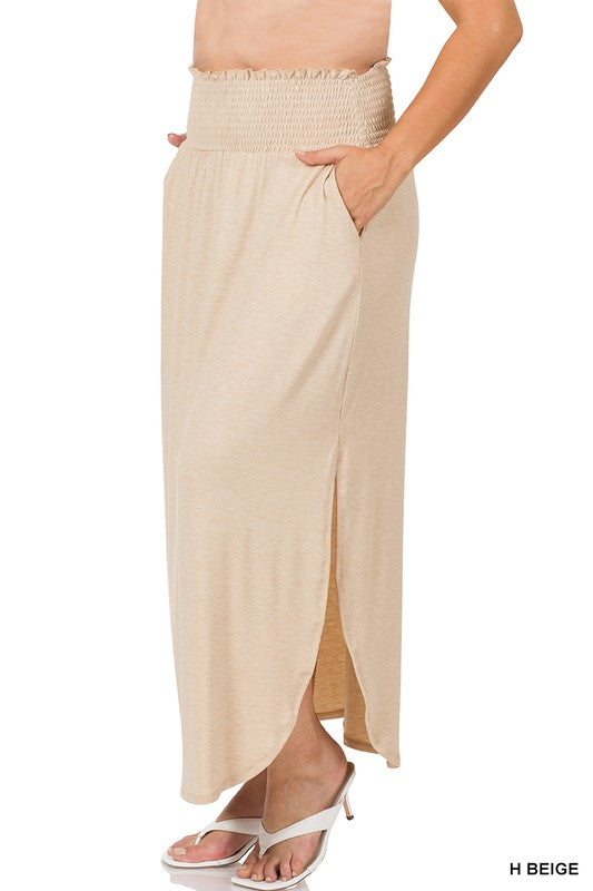 Plus Smocked Waist Long Skirt