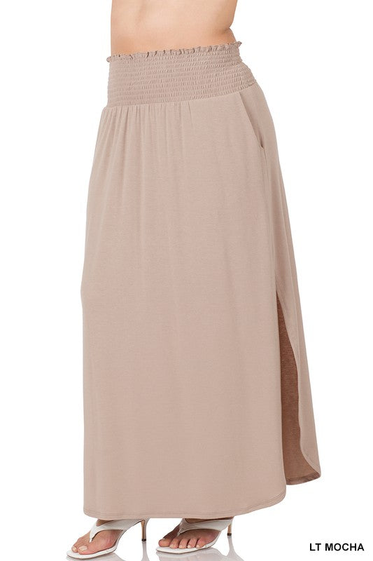 Plus Smocked Waist Long Skirt