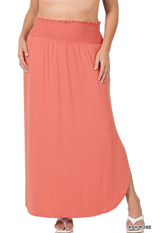 Plus Smocked Waist Long Skirt