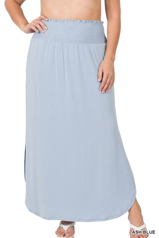 Plus Smocked Waist Long Skirt