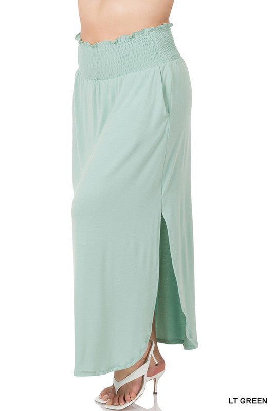 Plus Smocked Waist Long Skirt