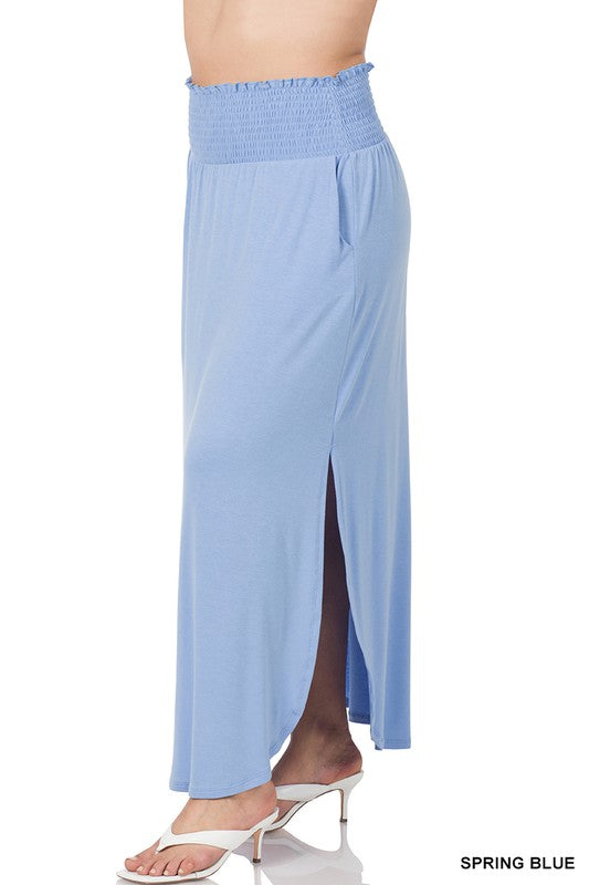 Plus Smocked Waist Long Skirt