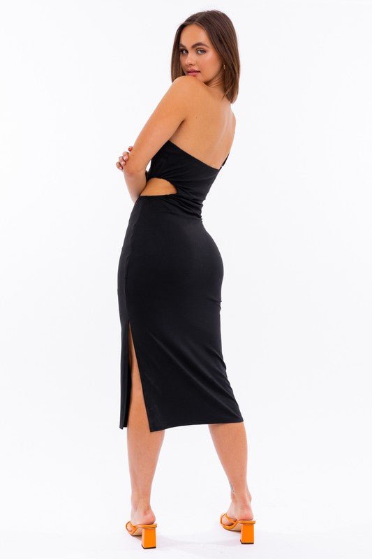 One Shoulder Fitted Midi Dress With Side Split