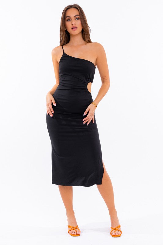 One Shoulder Fitted Midi Dress With Side Split