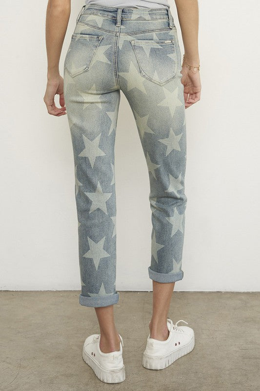Star Print Cropped Casual Jeans
