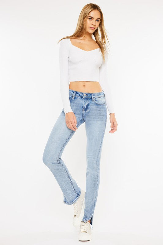 Mid Rise Denim Jeans with Side Split At Hem