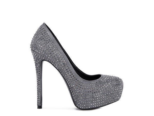Diamante Stud Faux Suede High Heeled Pumps