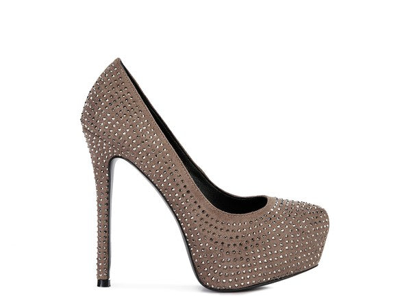 Diamante Stud Faux Suede High Heeled Pumps