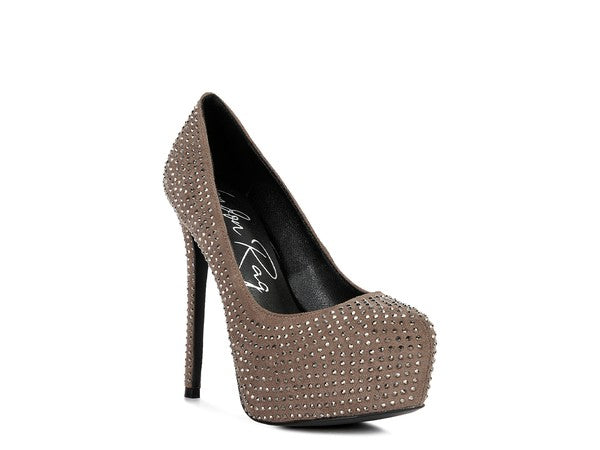 Diamante Stud Faux Suede High Heeled Pumps