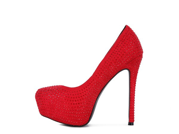Diamante Stud Faux Suede High Heeled Pumps