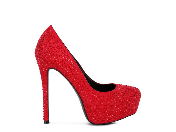 Diamante Stud Faux Suede High Heeled Pumps