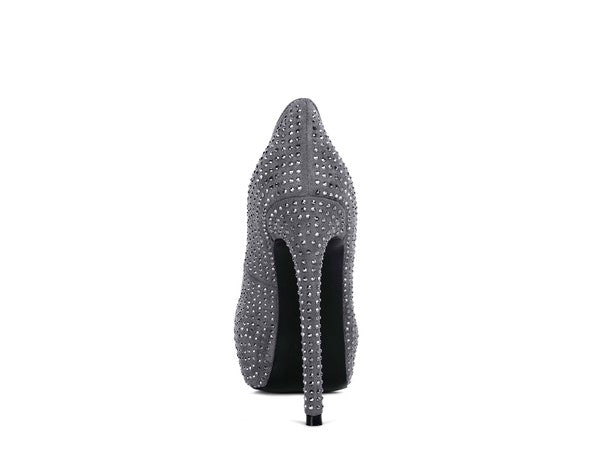 Diamante Stud Faux Suede High Heeled Pumps