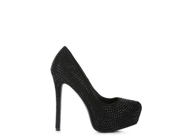 Diamante Stud Faux Suede High Heeled Pumps