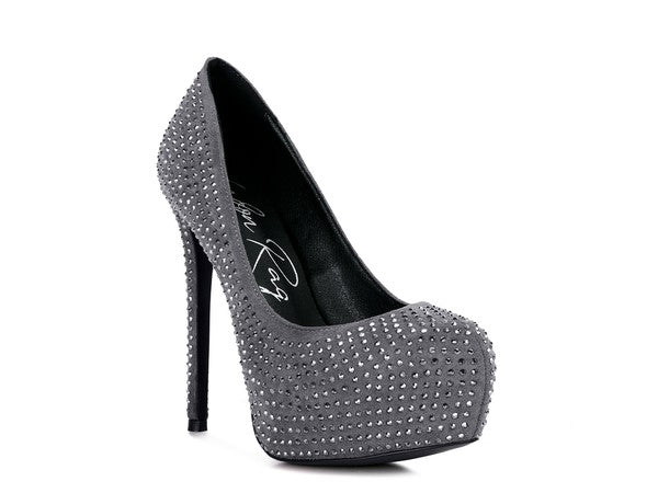 Diamante Stud Faux Suede High Heeled Pumps
