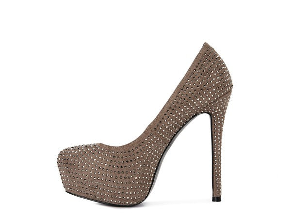 Diamante Stud Faux Suede High Heeled Pumps