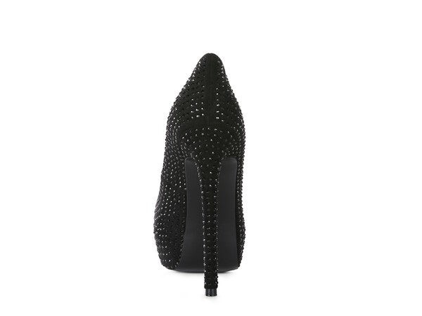 Diamante Stud Faux Suede High Heeled Pumps