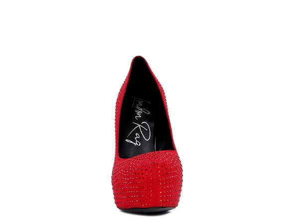 Diamante Stud Faux Suede High Heeled Pumps