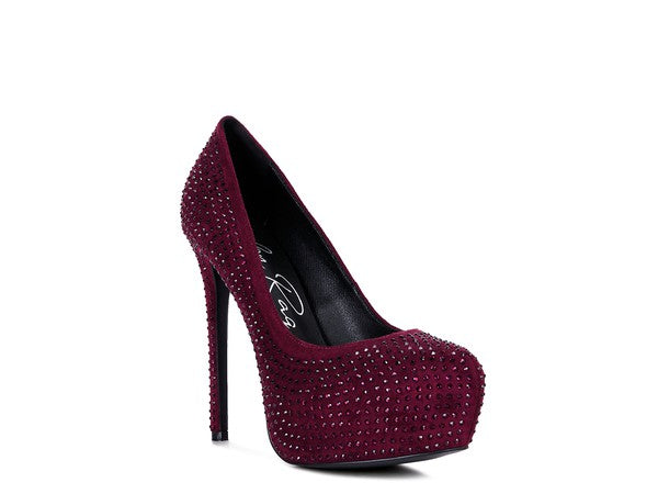 Diamante Stud Faux Suede High Heeled Pumps