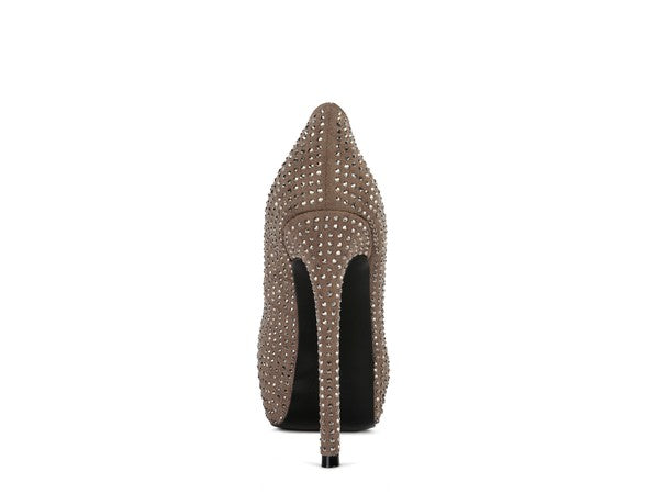 Diamante Stud Faux Suede High Heeled Pumps
