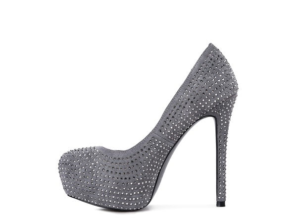 Diamante Stud Faux Suede High Heeled Pumps